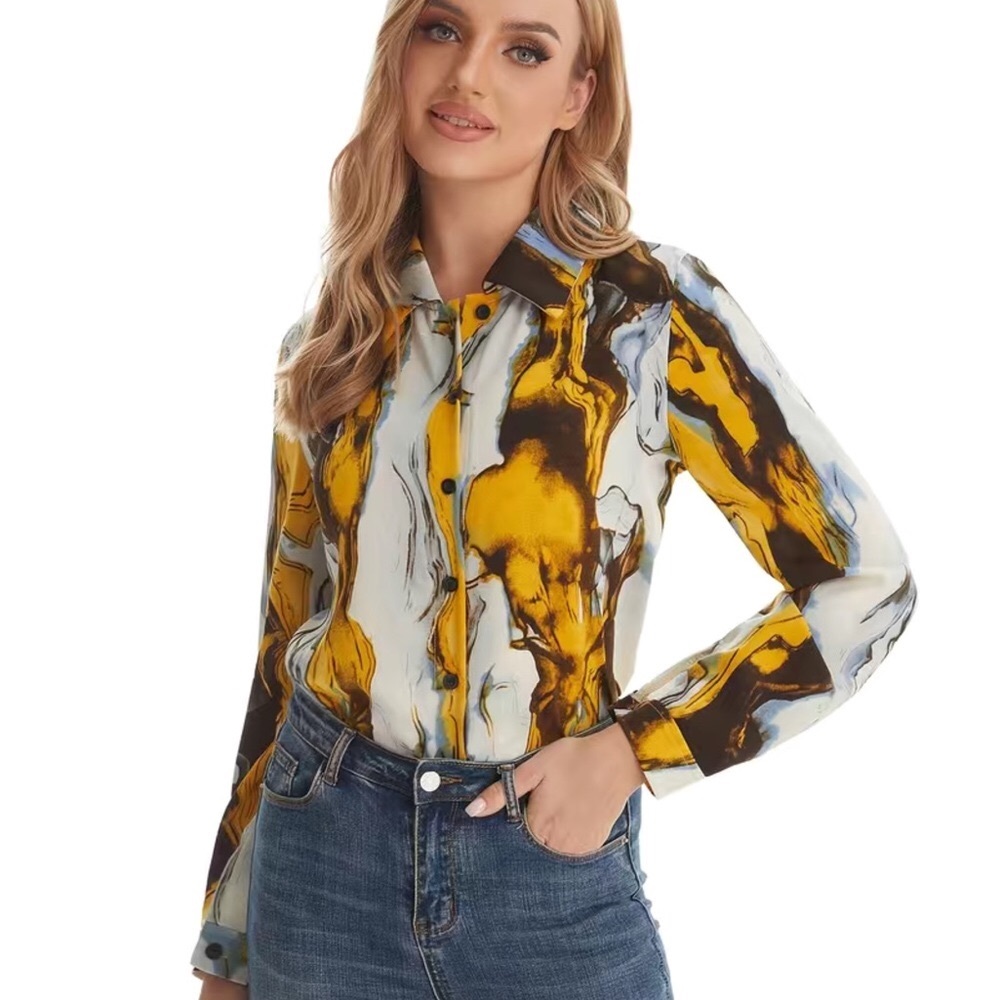 Marble print blouse shirt work casual Sz XL